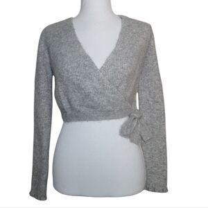 Eleven Six Gray Wrap Waist Cropped Sweater Baby Alpaca & Merino Wool Blend SM